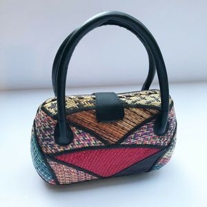 Vintage Woven Wicker Hardside Purse Boho Handbag